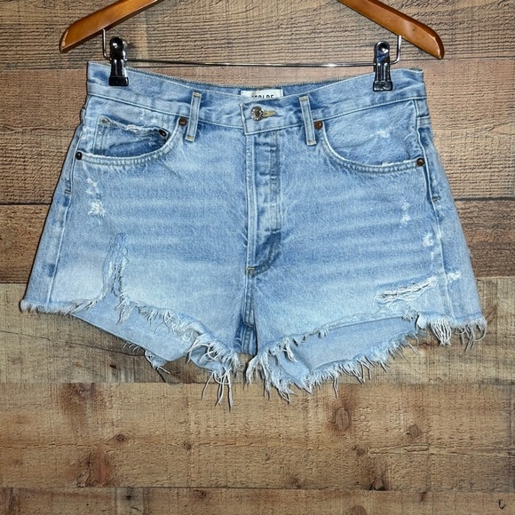 AGOLDE Parker Cut Off Jean Shorts Distressed High-Waisted size 28 Light Wash - Picture 2 of 13